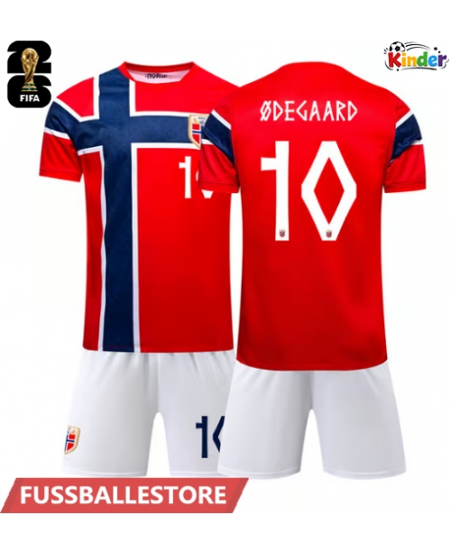 Günstige Norwegen Martin Odegaard #10 Heimtrikotsatz Kinder WM 2026 Kurzarm (+ Kurze Hosen)